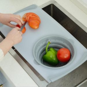 3 IN 1 Multi-function Sink Drain Basket Cutting Board Filter Chopping Blocks Meat Vegetable Fruit Basket Storage
