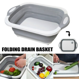 4 IN 1 Folding Cutting Board Basket Collapsible Dish Tub with Draining Plug