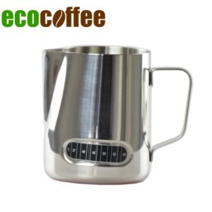 600Ml  Stainless Steel Milk Pitcher Espresso Coffee Jug with therometer on the surface