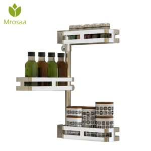Mrosaa Movable Corner Shelf 2/3 Tiers Kitchen Bathroom Shelves 304 Stainless Steel Double Layers Corner Storage Holder Rack
