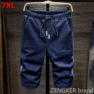 Summer thin stretch denim shorts men loose plus size 7XL 6XL 5XL 4XL elastic waist  Harlan shorts tide